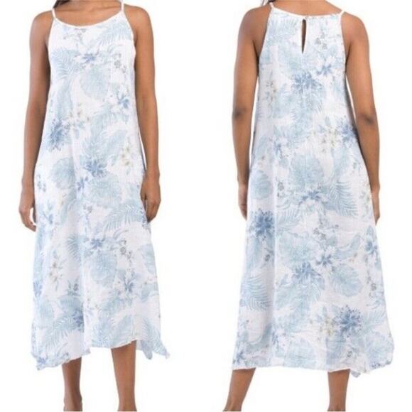 Lungo L’arno MEDIUM 100% Linen Sleeveless Midi Dress Floral A-Line Pockets NWT - Picture 1 of 12